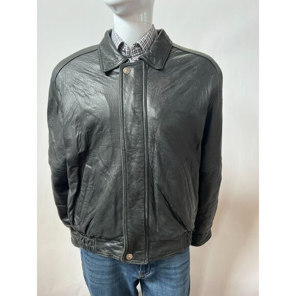 Bill Blass Bomber Jacket  Large Black Leather Damage on Left Shoulder - Picture 16 of 16
